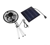Ventilateur solaire portable 10 W 5 V rechargeable USB double puissance noir réglable support télescopique pour le camping, le bureau, l'extérieur, la maison, léger