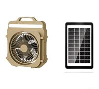 Ventilateur solaire portable avec lumière LED et batterie externe, ventilateur de bureau rechargeable à 5 vitesses pour camping, extérieur, maison, chargement USB, blanc laiteux avec kit de panneau