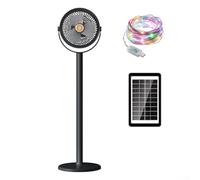 Ventilateur solaire rechargeable avec bande LED RVB de 5 m, 4000 mAh pour batterie, réglage vertical à 360 degrés, 5 réglages de vitesse, ventilateur de sol portable sans fil pour camping, extérieur