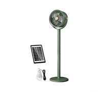 Ventilateur solaire rechargeable par USB, ventilateur de sol réglable avec lumière LED, portable et silencieux pour tente (vert)