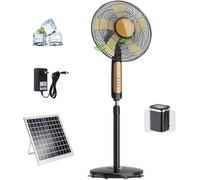 Ventilateur solaire rechargeable sur pied - Ventilateur oscillant sur pied avec 3 réglages de vitesse et deux méthodes de charge pour ateliers, patios et garages