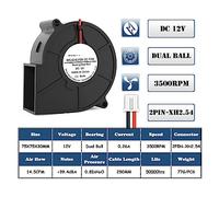 Ventilateur Soufflant, 2 pièces DC 5V 12V 24V 75mm X 30mm ventilateur centrifuge 7530 7.5cm double boule Turbo radiateur purificateur(12V Dual Ball,1PCS 7530 Blower)