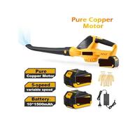 Ventilateur soufflant, 20V Electric Blower， Speed Adjustable Powerful 5000W Cordless Leaf Blower， Household Blowing Dust Blowing Snow Power Tools Silencieux(18V with 2 Battery)