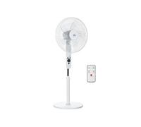 HOMCOM Ventilateur sur pied puissant 45 W, ventilateur réglable en hauteur 110-124 cm, télécommande, 5 pales de 40 cm, 3 modes et 3 vitesses, oscillation 70° et minuterie, blanc
