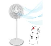 Ventilateur sur pied 45W, silencieux, affichage numérique, télécommande, 3 vitesses, oscillation, blanc
