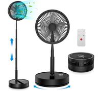Ventilateur sur Pied Portable Silencieux, 9'' Noir Ventilateurs avec Télécommande, 4 Vitesses/Timer - Oscillant Fan pour Sol/Table Basse, 7200mAh USB Rechargeable Pliable Fans pour Bureau et Chambre