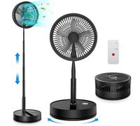 Ventilateur sur Pied Portable Silencieux, 9'' Noir Ventilateurs avec Télécommande, 4 Vitesses/Timer - Oscillant Fan pour Sol/Table Basse, 7200mAh USB Rechargeable Pliable Fans pour Bureau et Chambre