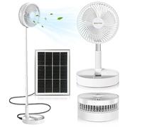 Ventilateur sur Pied solaire Portable Silencieux, 8" Sol/Table Basse Consommation Ventilateurs, 5200mAh USB Rechargeable Pliable Fans 3 Vitesses, Réglable en Hauteur, pour Chambre, Bureau, Voyage