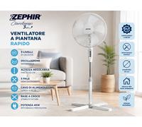 Ventilateur Sur Pied Zhephir Blanc 5 Pales 40 cm 3 Vitesse 45 W