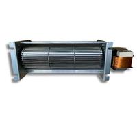 Ventilateur tangentiel longueur totale : 387 mm, dimensions embout : 280 x 44 mm pour poêles à granulés.