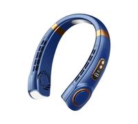 Ventilateur Tour de Cou Portable Rechargeable - 5 Vitesses - Éclairage LED Multicolore - Écran LED - 4000mAh - Bleu