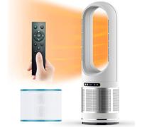 Ventilateur tour moderne avec filtre, grand format sur pied sans pales, chauffage 2000 W, 8 vitesses, minuterie 8 h, affichage LED, purificateur d'air oscillant à 80°, télécommande incluse.