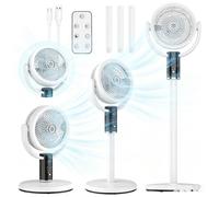Ventilateur Tour Rechargeable 6000mAh,Ventilateur sur Pied 8 Niveaux Minuterie Télécommande 3 Hauteurs Lumière Ambiance Type-C 12W