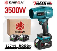 Ventilateur turbo électrique sans balais ONEVAN 350M/S, souffleur 3500W sans fil, outil de soufflage d'air pour neige, feuilles, poussière, compatible avec batterie Makita. 2x10cell Battery Set