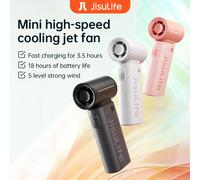 Ventilateur turbo portatif JISULIFE, vent super puissant, 5 vitesses, longue durée de vie de la batterie, rechargeable par USB 5000 mAh, ventilateur de poche multifonction Gray 3600mAh
