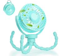 Ventilateur USB 5200 mAh, Ventilateur Poussette Bébé ventilateur de camping avec lampes LED, Ventilateurs de Table pour Camping, Vert