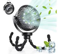 Ventilateur USB 5200 mAh,Ventilateur Poussette Bébé ventilateur de camping avec lampes LED,Ventilateurs de Table pour Camping,Noir