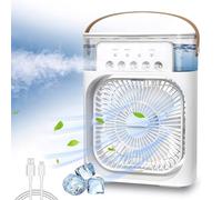 Ventilateur USB C Mini climatiseur de table avec brumisateur d'eau, diffuseur de parfum, minuterie d'arrêt automatique, rotatif, LED 7 couleurs, silencieux, portable, maison, bureau, camping