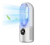 Ventilateur USB multifonction sans pale, ventilateur de refroidissement à 6 vitesses avec minuterie, ventilateur vertical sans pale avec affichage LED, faible bruit, portable (Blanc)