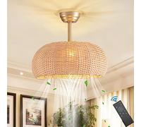 Ventilateurs de Plafond avec Lampe et Télécommande E27 Rotin Suspension Silencieux Ventilateur de Luminaires 6 Vitesses Vintage Industriel Fan Lustres Plafonnier pour Chambre Salon Cuisine Éclairage