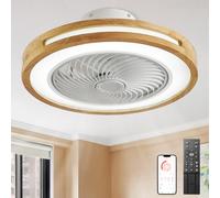 ventilateurs de plafond avec lampe intégrée, Ventilateur de plafond en bois avec éclairage LED, Dimmable 6 Vitesses, moteur dc ventilateur plafond vintage pour cuisine, salon avec Minuterie-Yellow-B