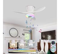 Ventilateurs de Plafond avec Lampe RGB Dimmable Plafonnier Ventilateur avec Telecommande Silencieux Fan Plafonnier avec Douille E27 Musique Lampe de Ventilateur pour Chambre à Coucher Salon (Weiß)