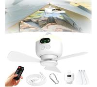 Ventilateurs de plafond avec lumières et télécommande, batterie externe intégrée de 8 000 mAh, ventilateur de camping portable