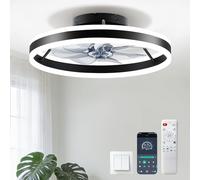 Ventilateurs de plafond avec lumières et télécommande, ventilateur de plafond encastré à profil bas de 50,8 cm, design pré-assemblé, moteur CC silencieux, 6 vitesses de vent, lumière LED à intensité