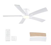 Ventilateurs de plafond de 132,1 cm avec lumières et télécommande, ventilateur de plafond blanc à profil bas, style encastré avec 5 lames, pour intérieur chambre à coucher, salon/extérieur, moteur CC