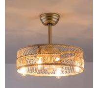 Ventilateurs de Plafond, Éclairages de Ventilateur, Ventilateur de Plafond En Bambou de 45,7 Cm, 4 Lumières, Style Campagnard, Style Bohème, Montage Encastré Sans Pales, Rétro, Avec Lumières, 6 Vitess