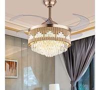 Ventilateurs de plafond en cristal avec lumières, 106,7 cm, ventilateur de lustre invisible de luxe moderne avec pales rétractables, télécommande, 3 vitesses, 3 changements de couleur, éclairage pour