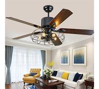 Ventilateurs De Plafond Rétro Avec Éclairage E27*5 En Bois Clair Suspension Avec Lampe De Plafond Lumière Can Timing 3 Fichiers Vitesse Vent Réglable Avec Télécommande Ultra Silencieux Salle À Manger