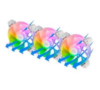 Mars Gaming MF-3AR, Kit 3X Ventilateurs 120mm FDB, Pales Inversées, Éclairage ARGB 360° sans Cadre, Anneau Lumineux Complet, Ventilateurs PC Compatibles ARGB, Double Connecteur, Blanc