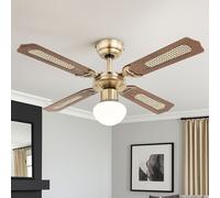 Ventilateur de plafond avec interrupteur à tirette Lampe de ventilateur plafond 3 niveaux Ventilateur plafonnier, marche avant-arrière, chêne tressé verre, 1x E27, D 106,6 cm Globo 0309 / 034009