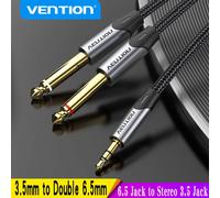 Vention 3.5mm à Double 6.5mm câble TRS AUX mâle Mono 6.5 Jack vers stéréo 3.5 Jack câble Audio pour mélangeur amplificateur 6.35 adaptateur Black Braid BAR
