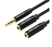 Vention 30cm Cable Audio Splitter Jack 3.5mm Mâle vers Double Jack Femelle Adaptateur, pour Écouteurs, Casques, Smartphones,Tablettes, Samsung, PS4, MP3, Incompatible avec Microphone (Noir)