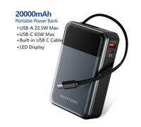 Vention 65W batterie externe Portable 20000mAh PD charge rapide avec câble USB type-c intégré pour ordinateurs portables