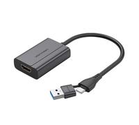 Vention ACYHB Adaptateur USB C + USB A vers HDMI 1080p @ 60 Hz Écran HD Double interface - 0,15 m en alliage d'aluminium gris portable et durable - Compatible avec Windows et macOS - Modèle ACYHB