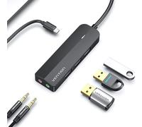 VENTION Hub USB 3.0 3 ports USB carte son 2 en 1 adaptateur audio stéréo externe 3,5 mm avec casque et microphone haute vitesse pour ordinateur portable Mac OS Windows Linux