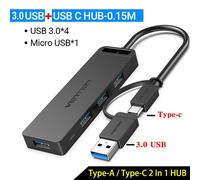 Vention HUB USB 4 ports USB 3.0 2.0 Splitter avec port d'alimentation micro USB Adaptateur multiple OTG haute vitesse pour ordinateur portable, noir CHTBB