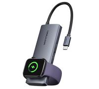 VENTION Laptop Station d'accueil 6-en-1 USB-C Hub avec Chargeur sans Fil 5W, HDMI 4K@60Hz, 100W PD Fast Charging, USB-A/C, Compatible Watch/AirPods, MacBook, iPhone 17, Galaxy S25