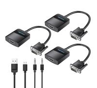 VENTION Lot de 3 adaptateurs VGA vers HDMI - Dongle vidéo 1080p - Convertisseur VGA avec câble audio (1,5 m), mâle vers femelle pour PC, moniteur HDTV (Remarque : VGA vers HDMI uniquement, non