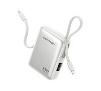 VENTION Mini Batterie Externe 45W 10000mAh, Power Bank avec Câbles USB-C & Lightning Intégrés, Chargeur Portable 3 Ports pour MacBook, iPhone 17-12 Pro Max, iPad, airpods, Galaxy S25/S24, LED, Beige