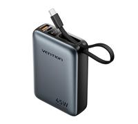 VENTION Mini Power Bank 45 W 20 000 mAh avec câble USB-C intégré, Chargeur Rapide PD/PPS, Batterie Externe de téléphone Portable avec écran LED pour iPhone 16/15/14, Galaxy S25/S24, iPad, Ordinateur
