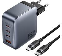 Vention Power Charger 3x USB-C, 1x USB-A, (100W/100W/30W/30W) (gris) avec câble USB-C vers USB-C (1m) (noir)