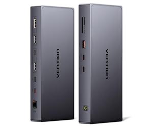 VENTION Station d'accueil USB C/A 11 en 1 pour Ordinateur Portable, Docking Station DisplayLink Double Écran 4K@60Hz pour Mac M1-M4,10Gbps, HDMI, DP, PD100W, SD/TF RJ45, Compatible Mac Mini/AIR M4