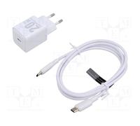 Chargeur De Charbon Pour Prise Ue, Type-C, Technologie Gan, 20w, 1m - Vention (Tz-Fepww0-Eu-01) - Blanc