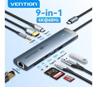 Vention USB C Hub HDMI 4K 60Hz 9 en 1 PD 100W RJ45 adaptateur USB3.0 Hub 5Gbps séparateur Station d'accueil pour MacBook Air iPad ordinateur portable 6 in 1 4K 30