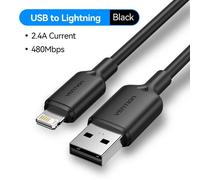Vention Usb Vers Lightning 12W 2.4A Câble De Données Câble De Charge Rapide Pour Iphone 14 Pro 8-14 Usb A Vers Câble De Charge Lightning Pour Ipad.Pvc Shell Black.1M
