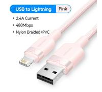 Vention Usb Vers Lightning 12W 2.4A Câble De Données Câble De Charge Rapide Pour Iphone 14 Pro 8-14 Usb A Vers Câble De Charge Lightning Pour Ipad.Nylon Braided Pink.1M